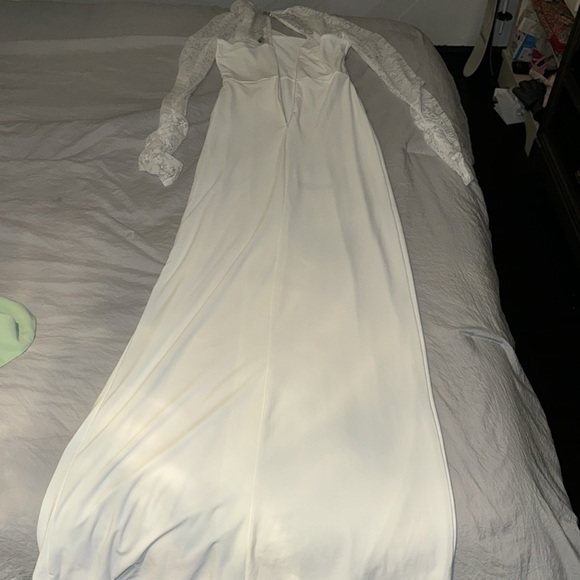 Club L London split leg lace sleeve square next maxi dress white womens size 4 - Picture 6 of 6